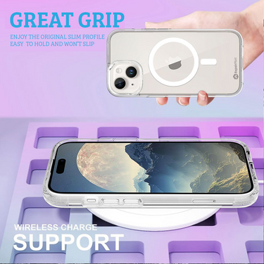 iPhone 15 Heavy Duty Shiny Glitter Clear Case Cover - Scratch Resistant, MagSafe Compatible, Screen & Camera Lens Protection - Shiny Clear